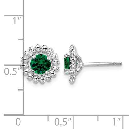 Sterling Silver Rhod-plat Created Emerald Earrings