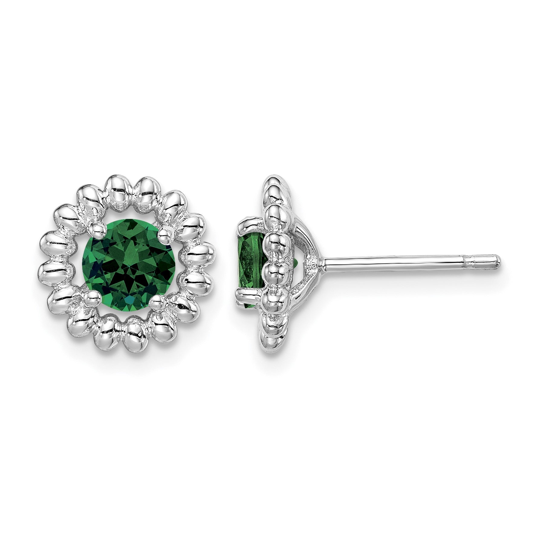 Sterling Silver Rhod-plat Created Emerald Earrings