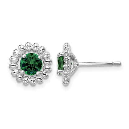 Sterling Silver Rhod-plat Created Emerald Earrings