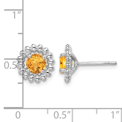 Sterling Silver Rhod-plat Citrine Earrings