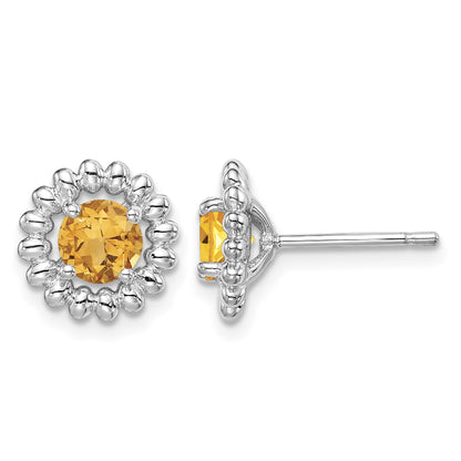 Sterling Silver Rhod-plat Citrine Earrings