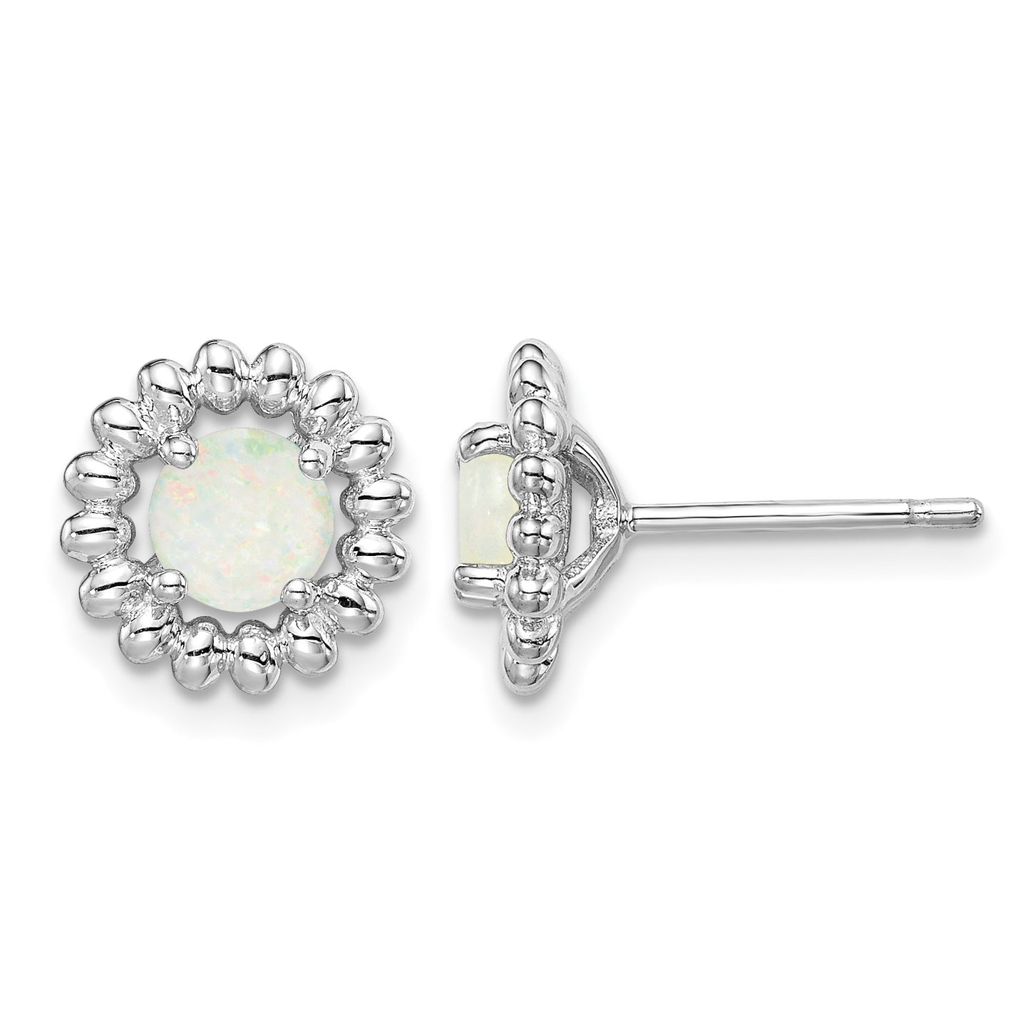 Sterling Silver Rhod-plat Milky Opal Earrings
