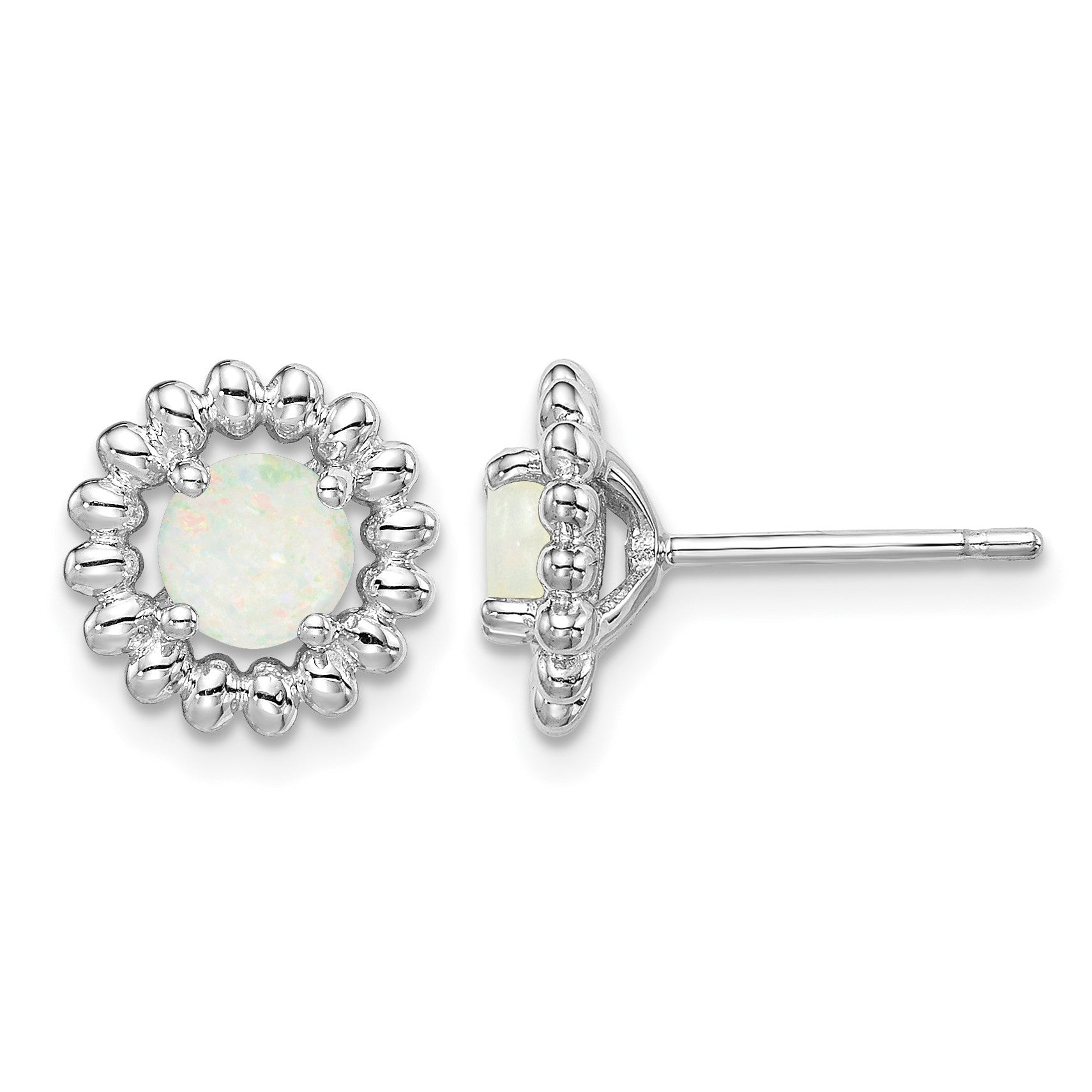 Sterling Silver Rhod-plat Milky Opal Earrings
