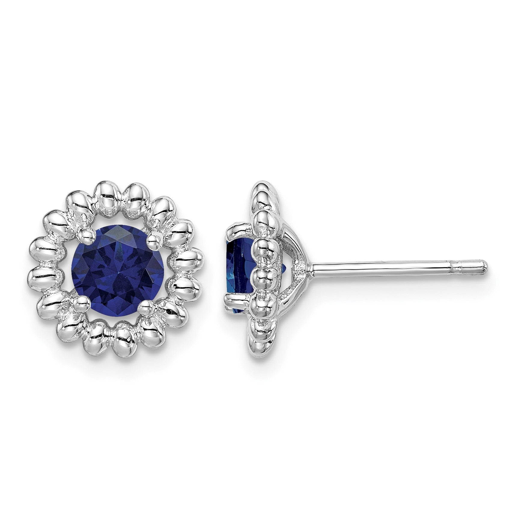 Sterling Silver Rhodium-plated Created Sapphire Earrings
