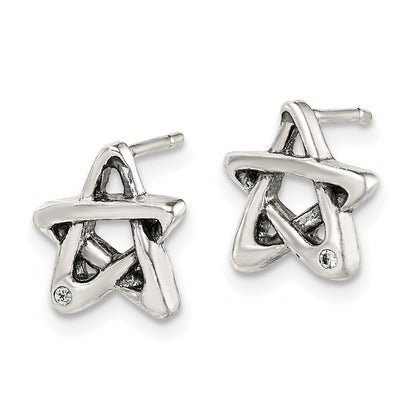 Sterling Silver CZ Antiqued Star Earrings