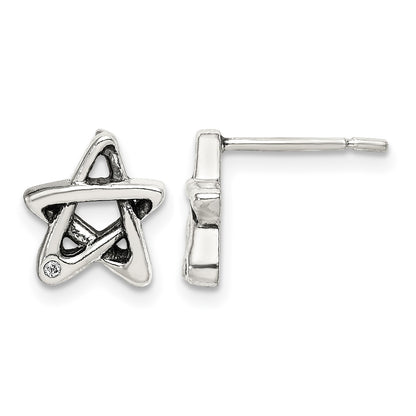 Sterling Silver CZ Antiqued Star Earrings