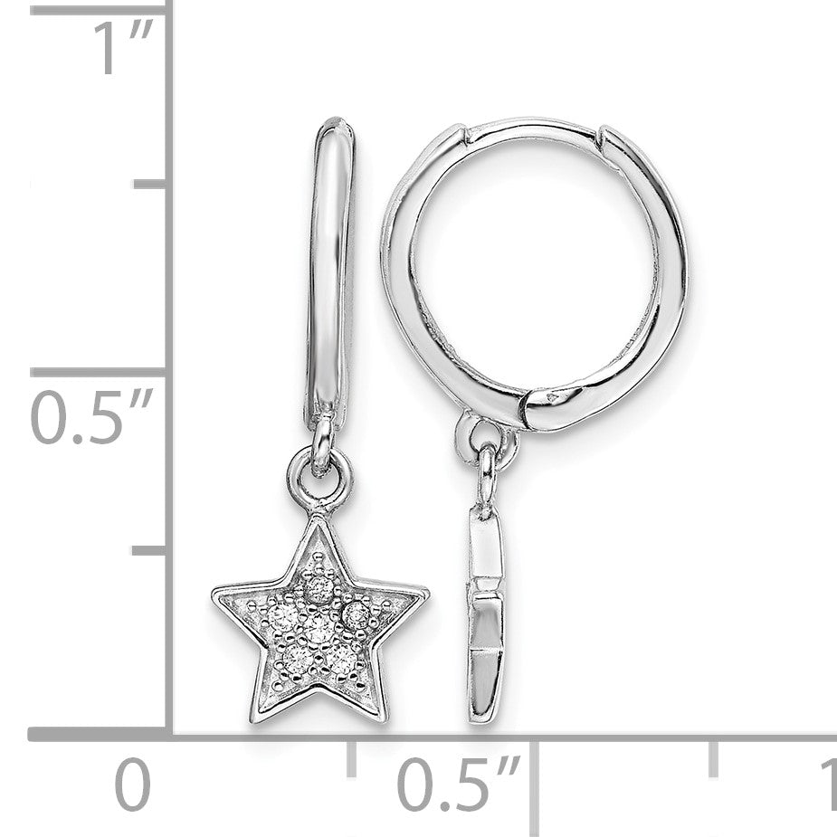 Sterling Silver Rhodium-Plated Hoops with CZ Star Dangle Earrings
