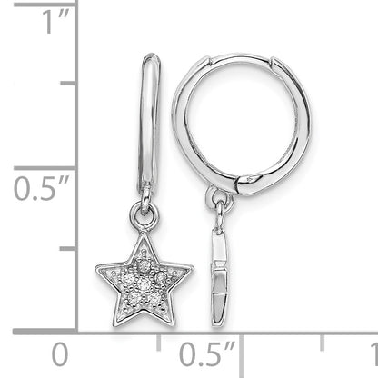 Sterling Silver Rhodium-Plated Hoops with CZ Star Dangle Earrings