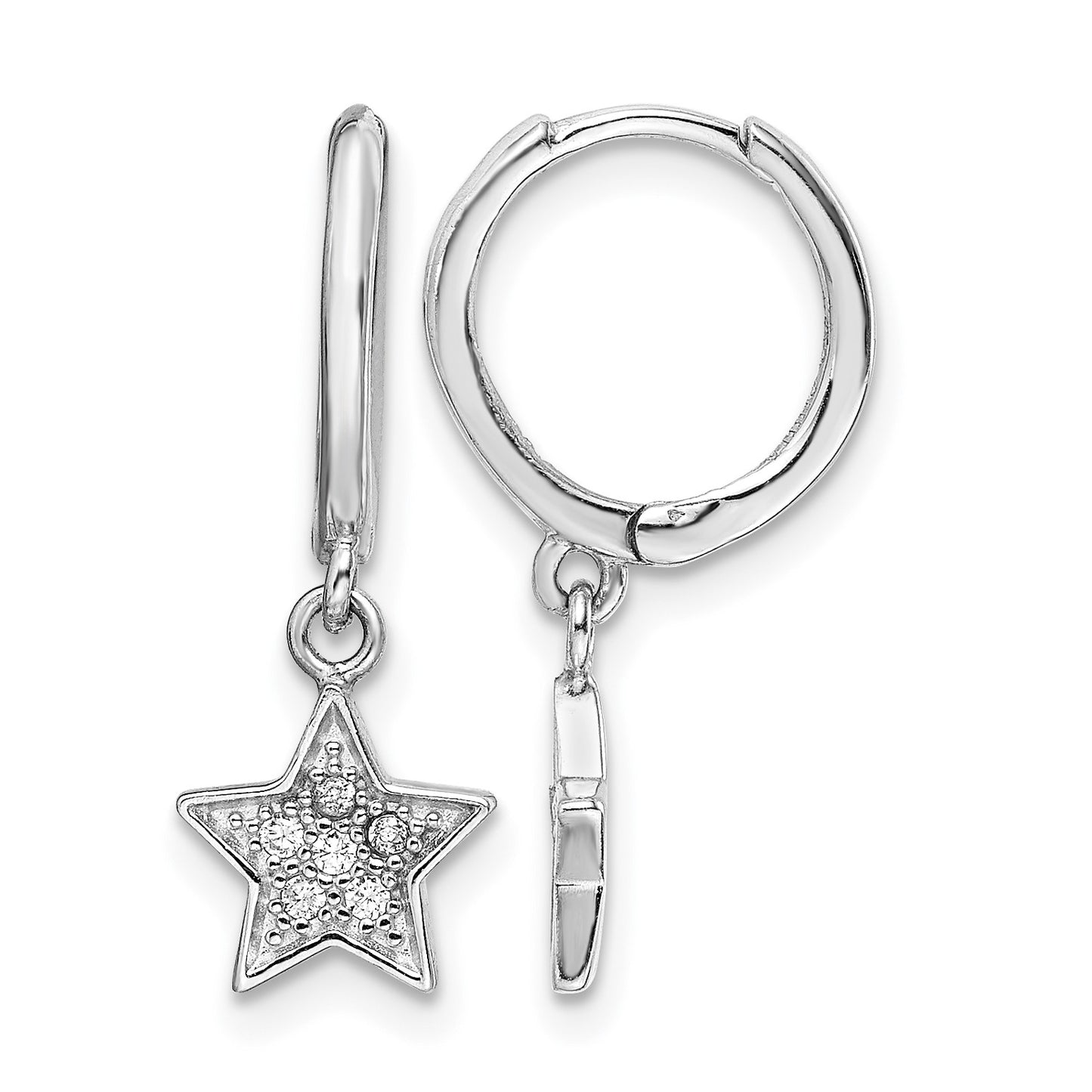 Sterling Silver Rhodium-Plated Hoops with CZ Star Dangle Earrings