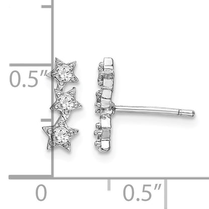 Sterling Silver Rhodium-Plated CZ Triple Star Stud Earrings
