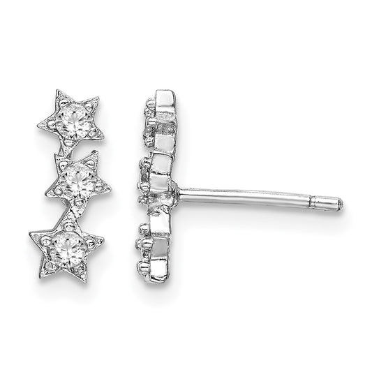 Sterling Silver Rhodium-Plated CZ Triple Star Stud Earrings