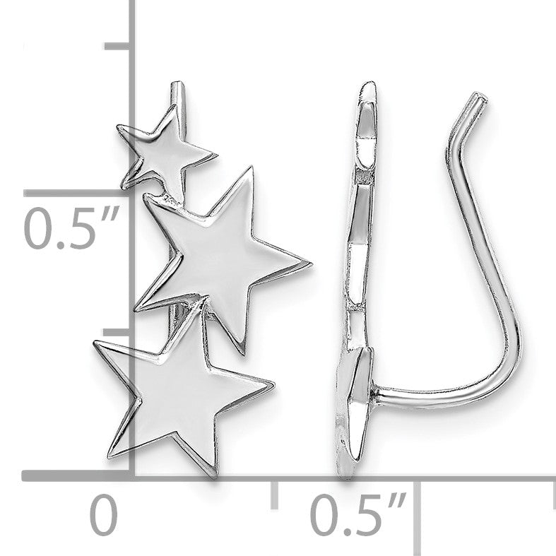 Sterling Silver RH-plated Polished Graduating Stars Ear Climber Earrings