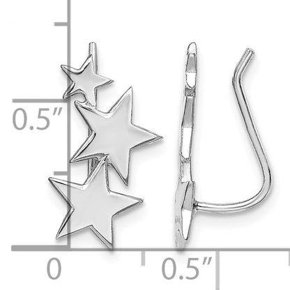 Sterling Silver RH-plated Polished Graduating Stars Ear Climber Earrings