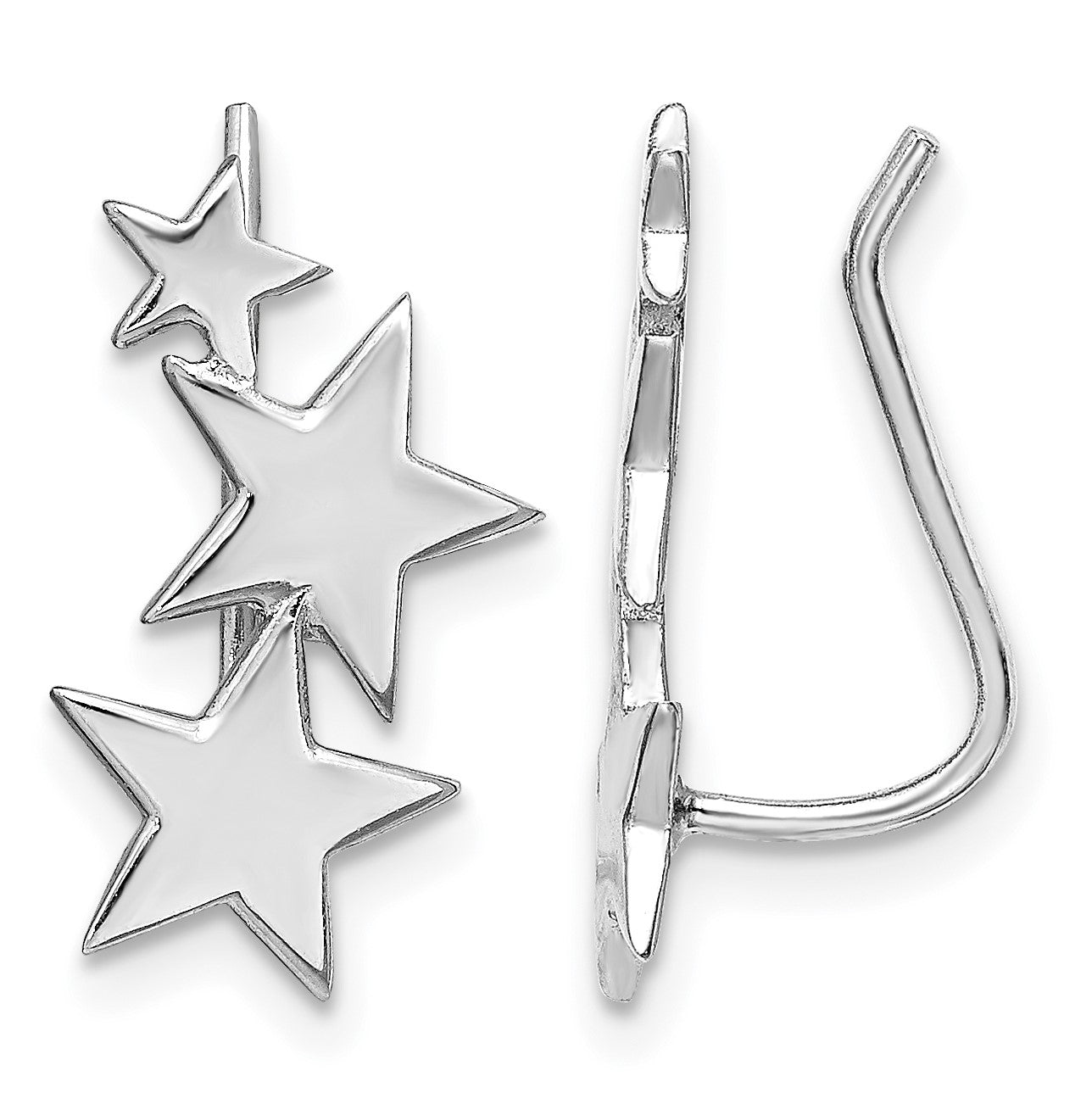 Sterling Silver RH-plated Polished Graduating Stars Ear Climber Earrings