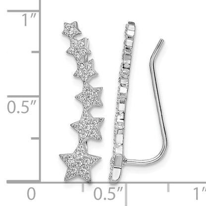 Sterling Silver Rhodium-plated Graduating CZ Stars Ear Climber Earrings