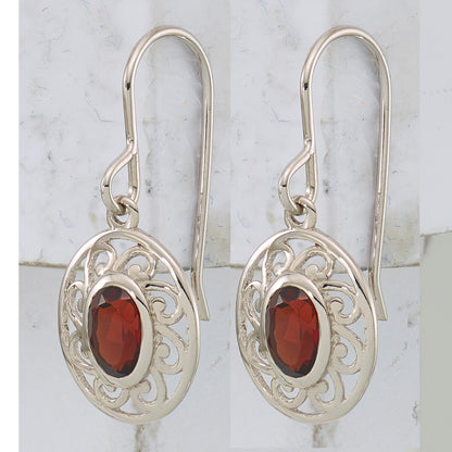 Sterling Silver Rhodium-plated Fancy Garnet Earrings