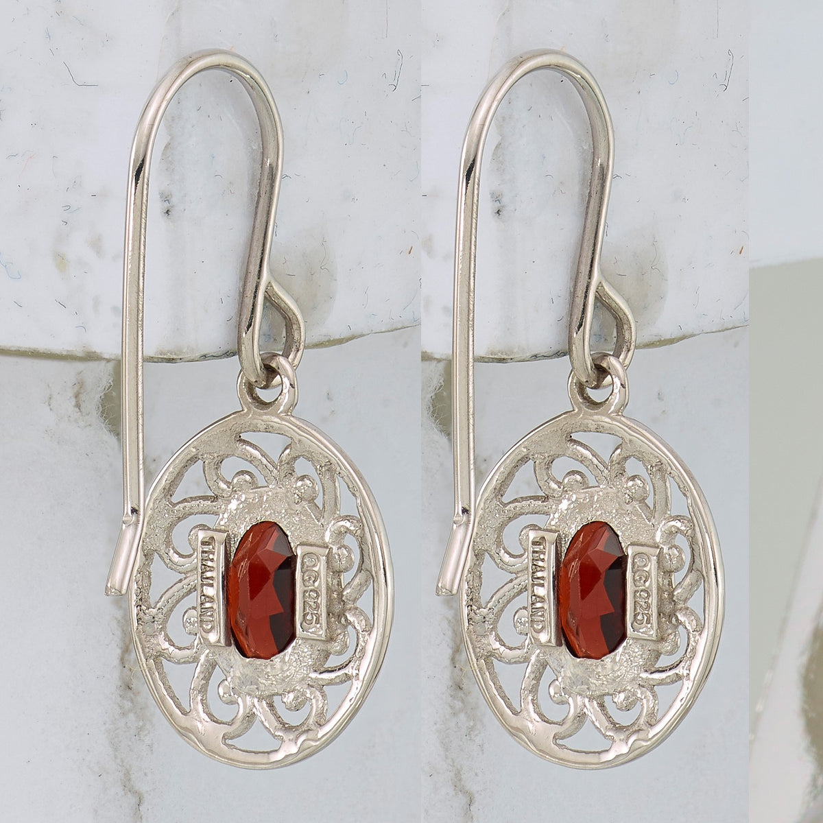 Sterling Silver Rhodium-plated Fancy Garnet Earrings