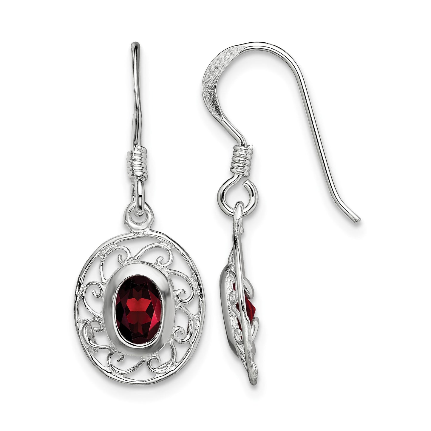 Sterling Silver Rhodium-plated Fancy Garnet Earrings