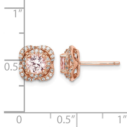 Sterling Silver Rose Gold-plated Polished Pink Crystal & CZ Post Earrings