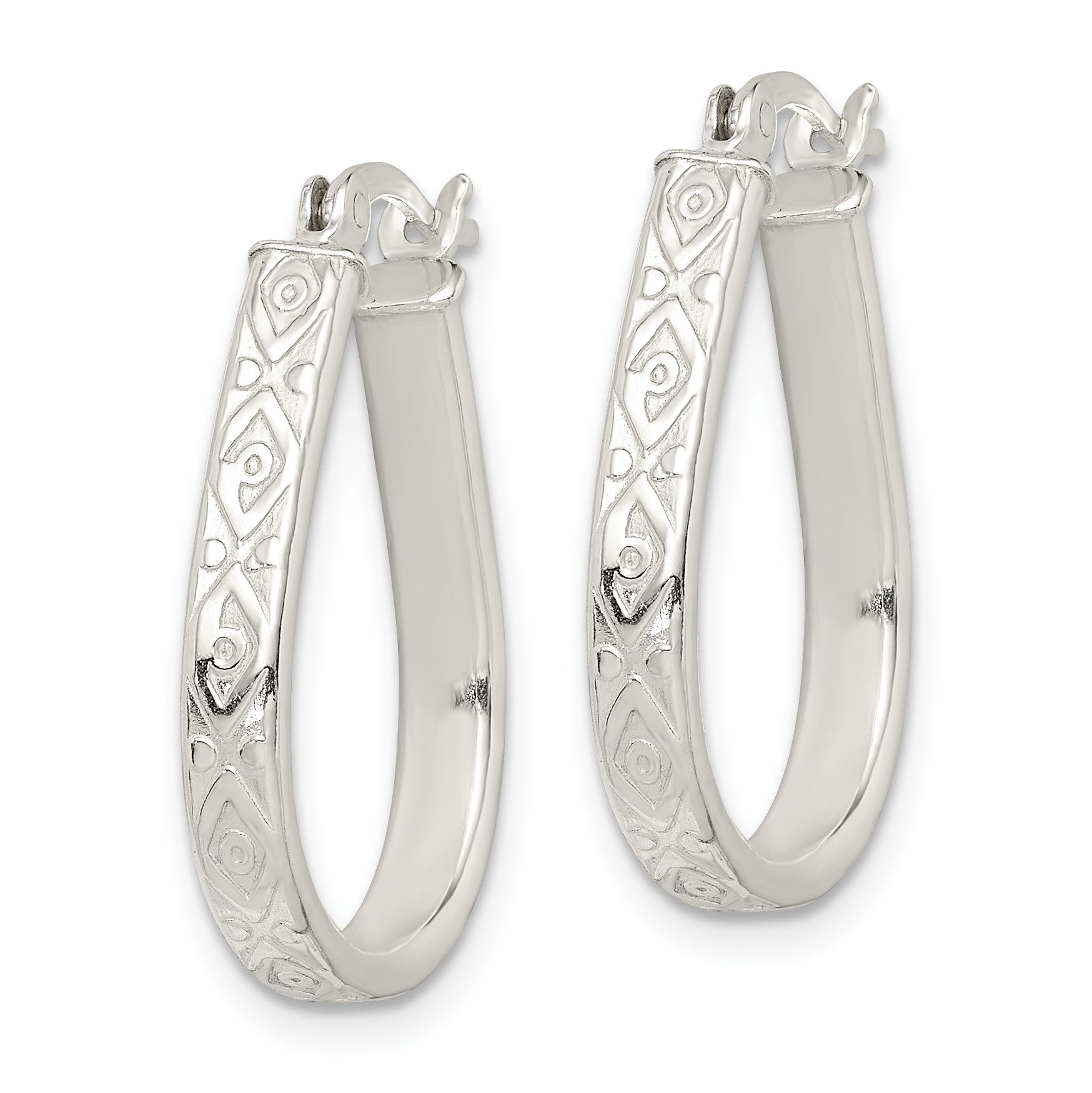 Sterling Silver Patterned 3mm Teardrop Hoop Earrings