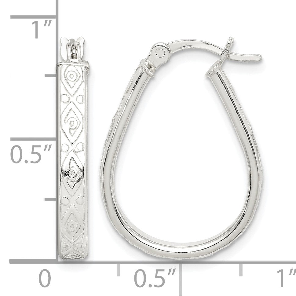 Sterling Silver Patterned 3mm Teardrop Hoop Earrings