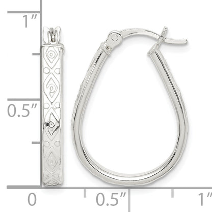 Sterling Silver Patterned 3mm Teardrop Hoop Earrings