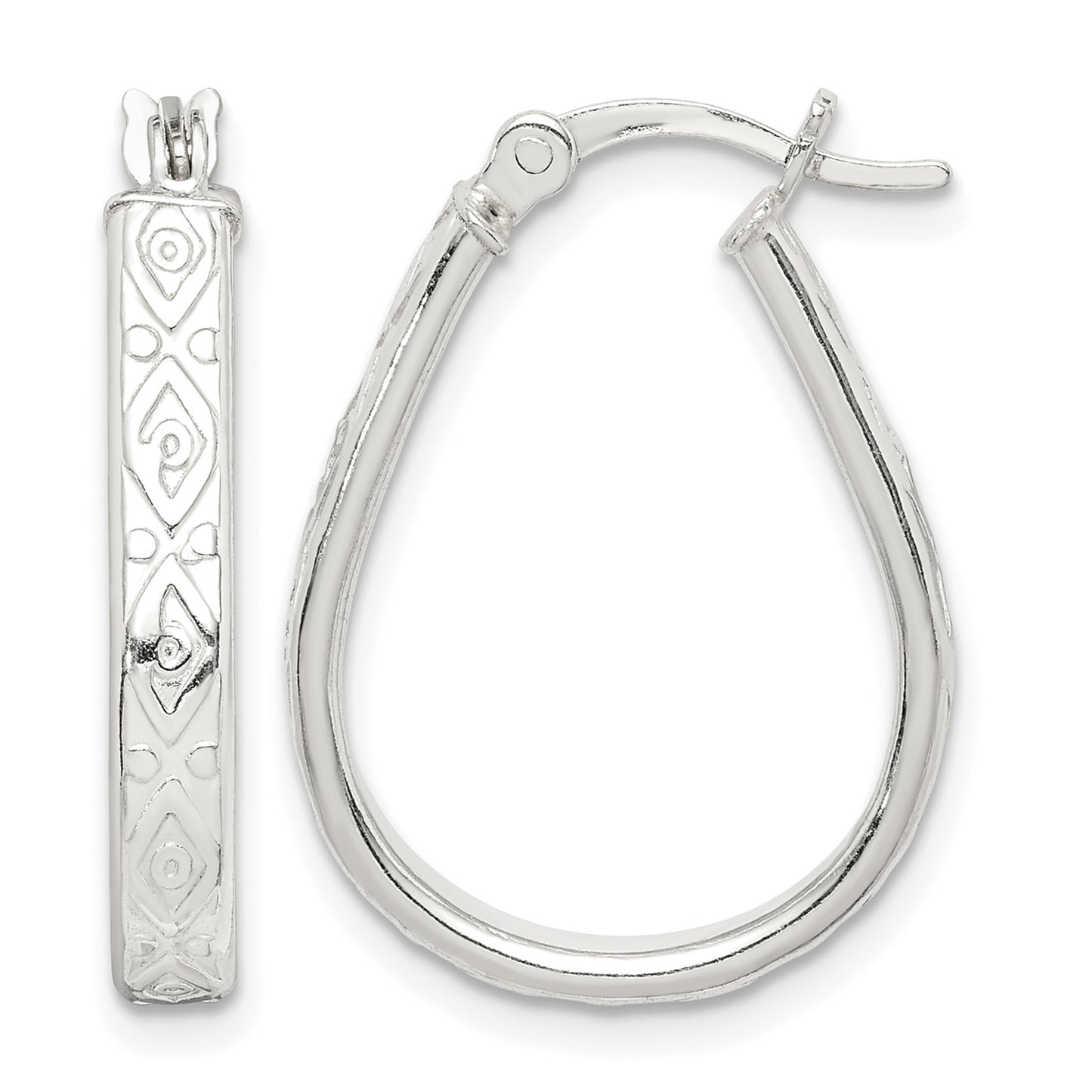 Sterling Silver Patterned 3mm Teardrop Hoop Earrings