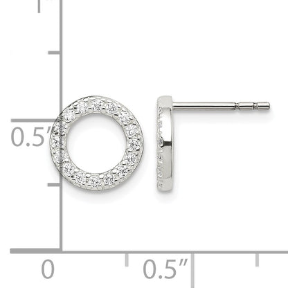 Sterling Silver Polished CZ Circle Post Earrings