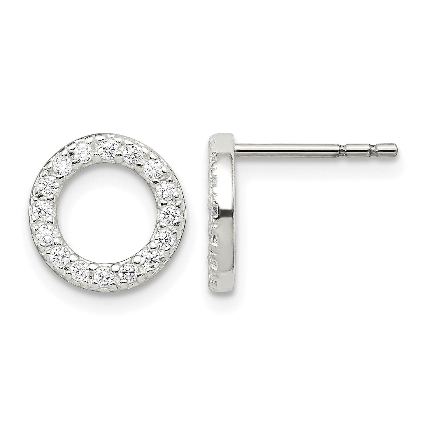 Sterling Silver Polished CZ Circle Post Earrings