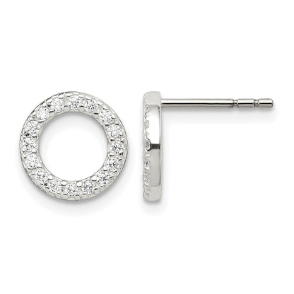 Sterling Silver Polished CZ Circle Post Earrings