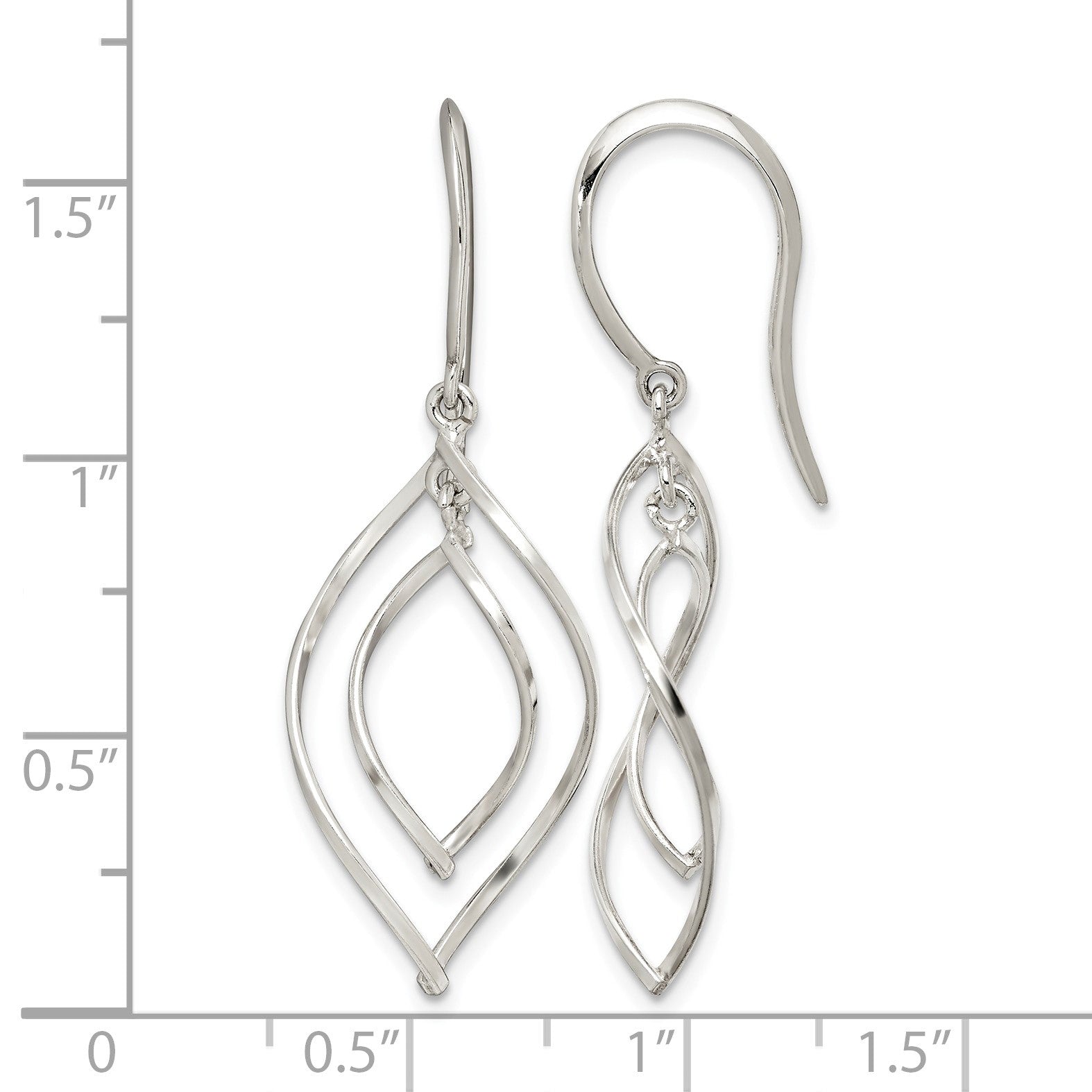 Sterling Silver Polished Fancy Twisted Marquise Shaped Dangle Earrings