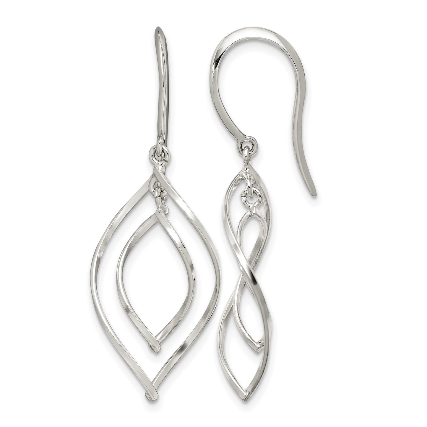 Sterling Silver Polished Fancy Twisted Marquise Shaped Dangle Earrings