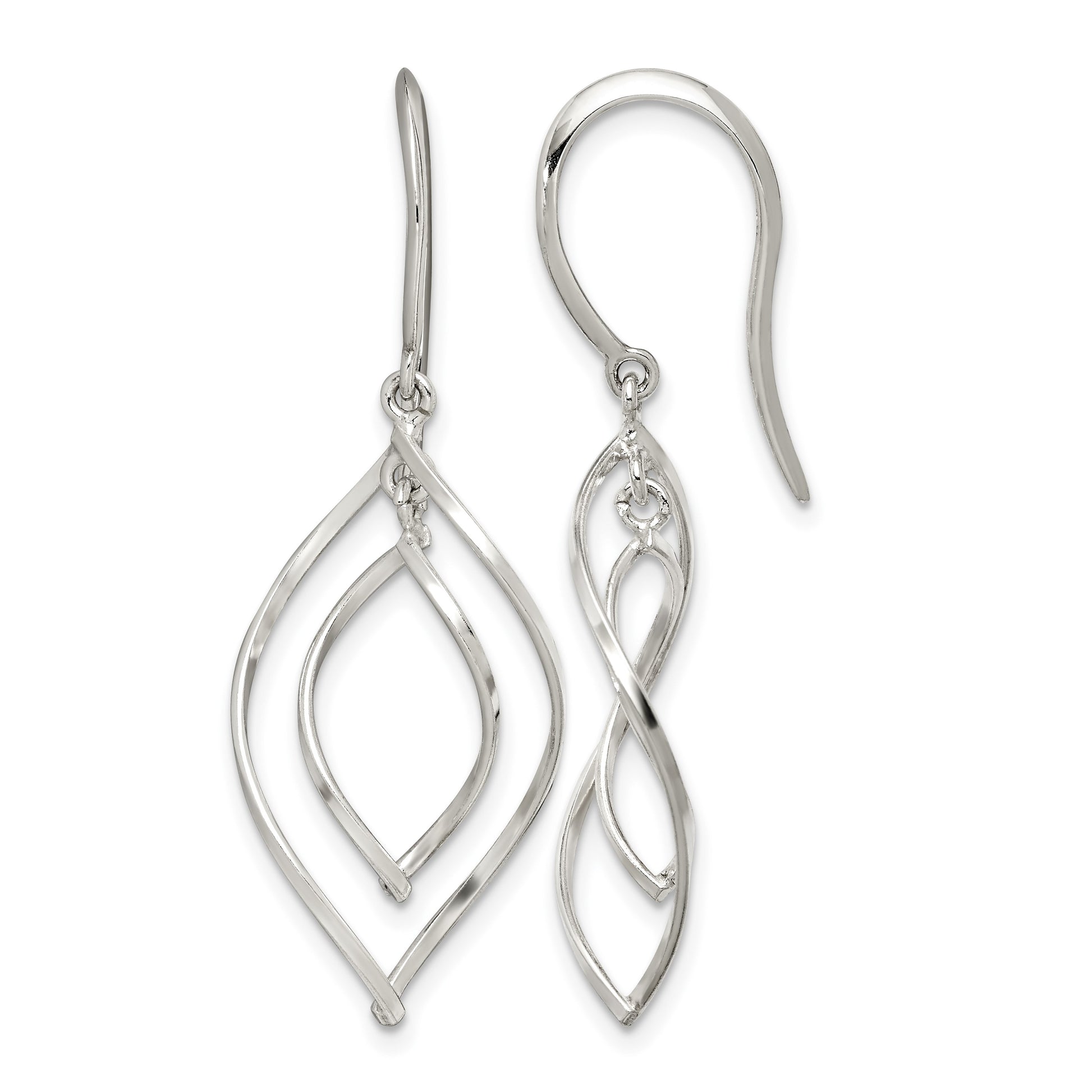 Sterling Silver Polished Fancy Twisted Marquise Shaped Dangle Earrings