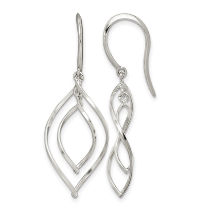 Sterling Silver Polished Fancy Twisted Marquise Shaped Dangle Earrings