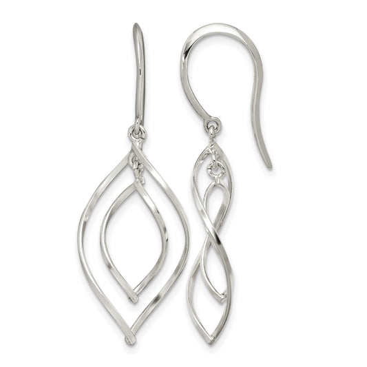 Sterling Silver Polished Fancy Twisted Marquise Shaped Dangle Earrings