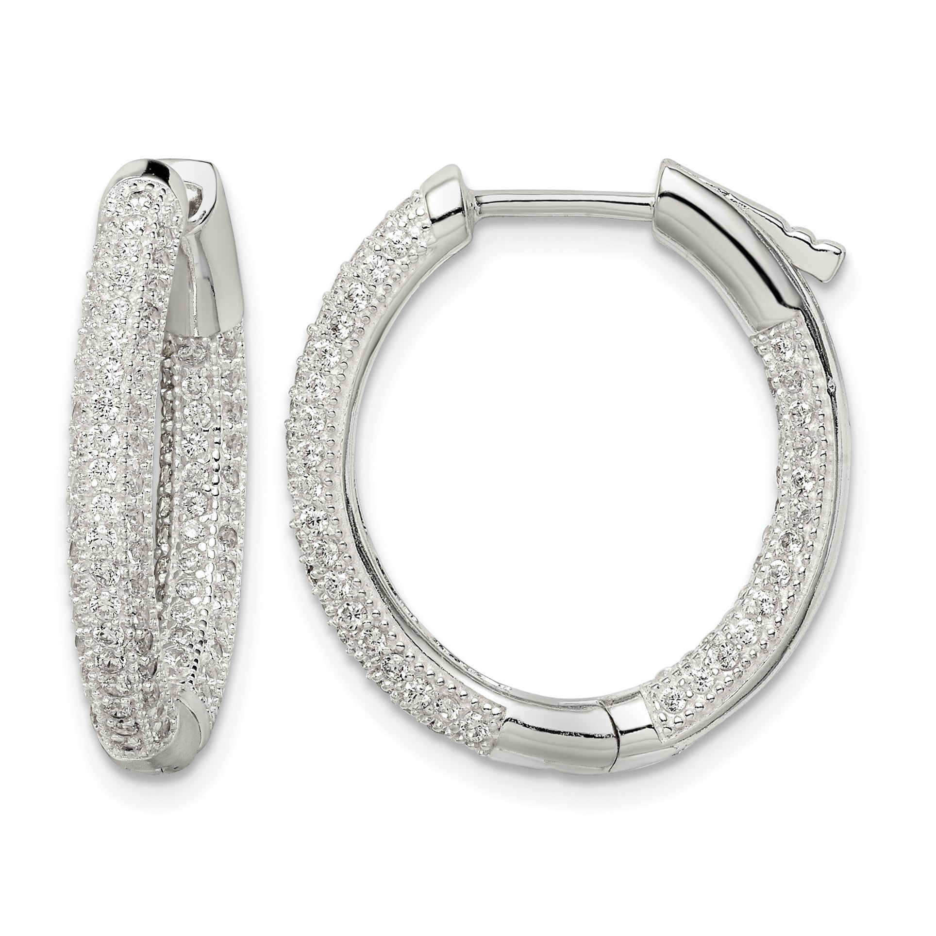 Sterling Silver CZ Hinged Hoop Earrings