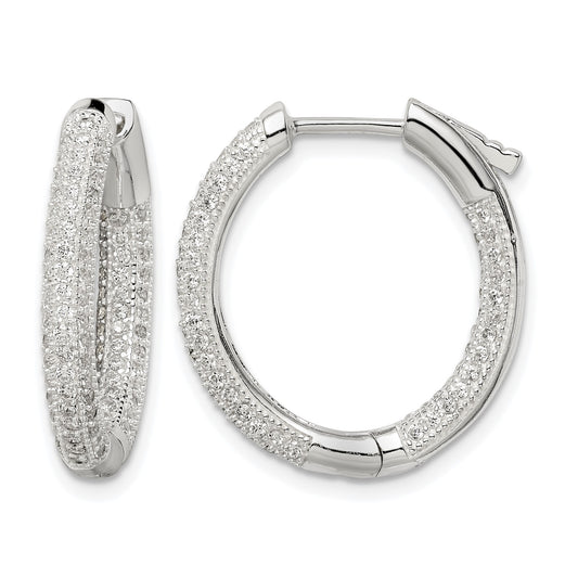 Sterling Silver CZ Hinged Hoop Earrings
