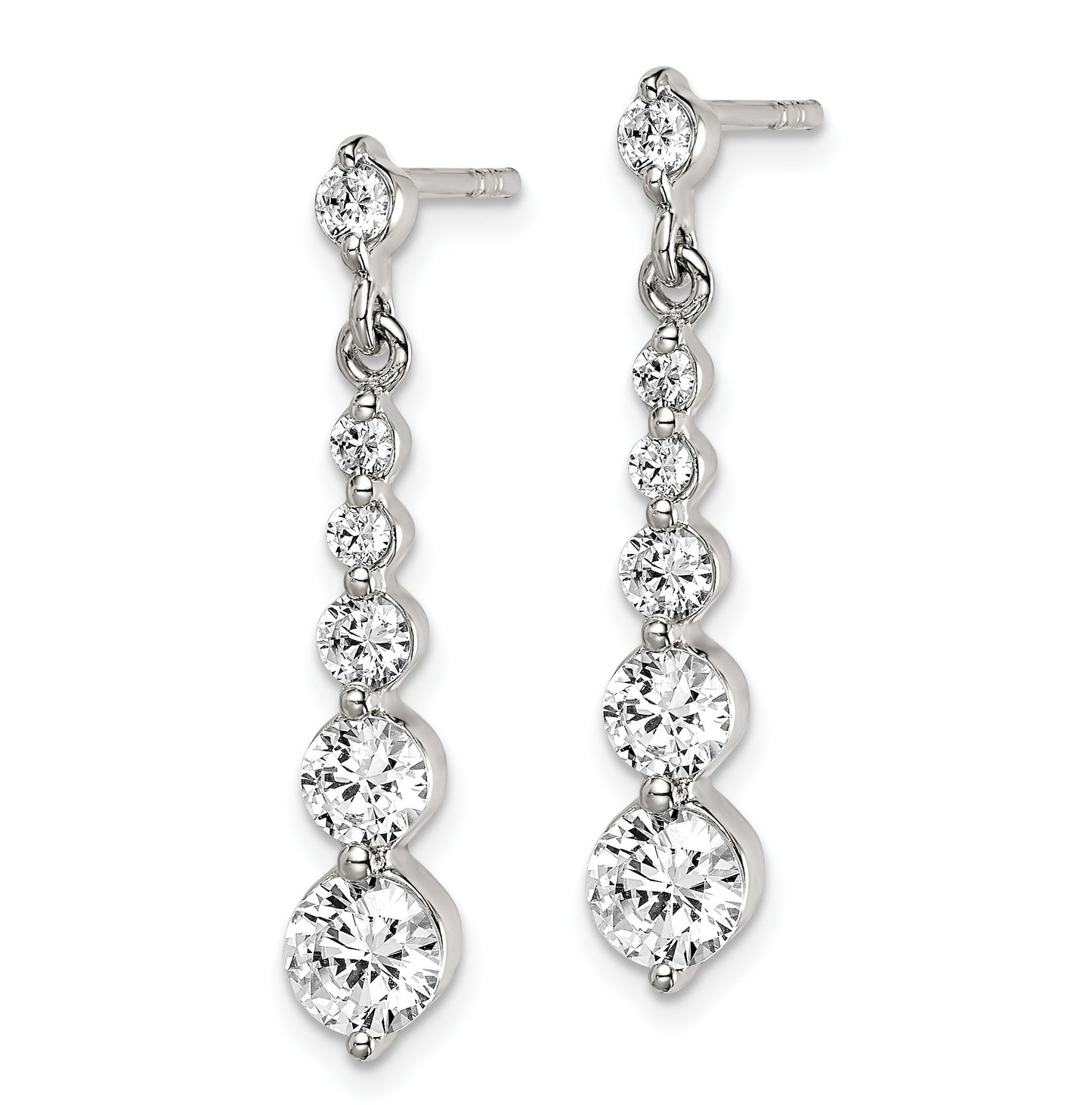 Sterling Silver Polished CZ Journey Post Dangle Earrings