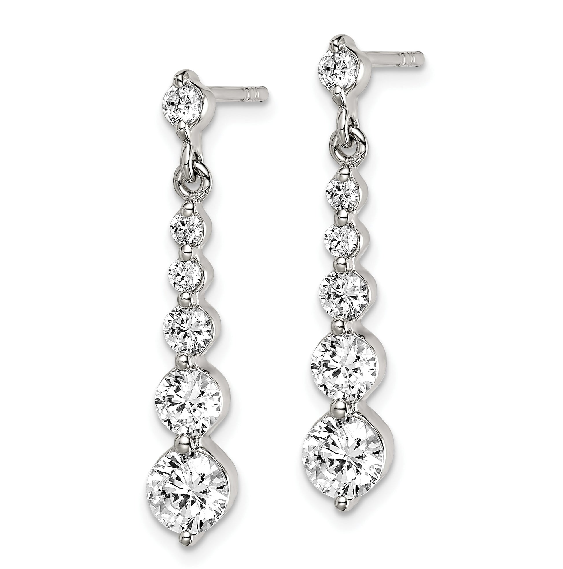 Sterling Silver Polished CZ Journey Post Dangle Earrings