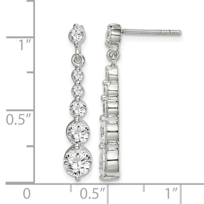 Sterling Silver Polished CZ Journey Post Dangle Earrings