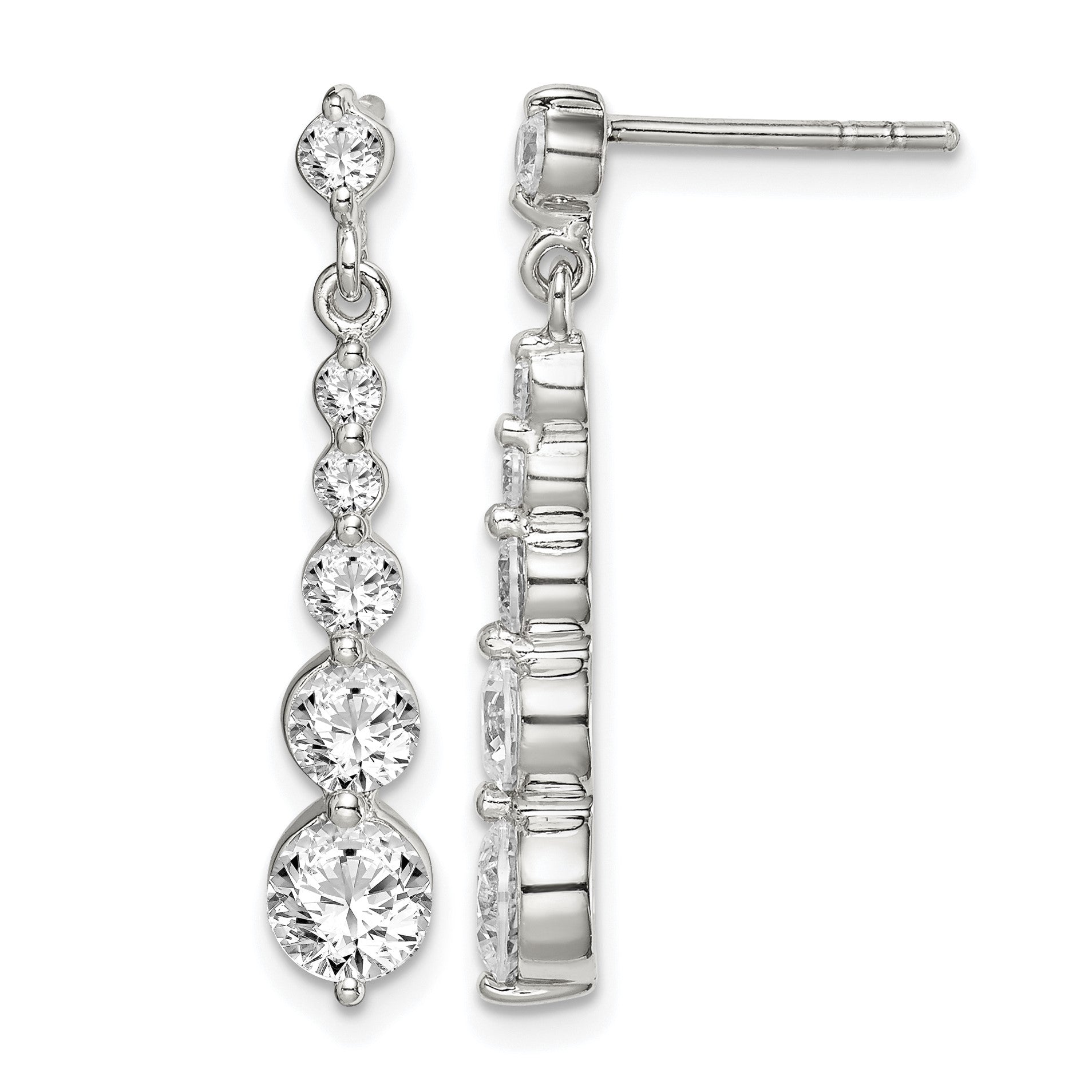 Sterling Silver Polished CZ Journey Post Dangle Earrings