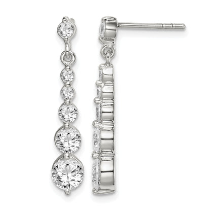 Sterling Silver Polished CZ Journey Post Dangle Earrings