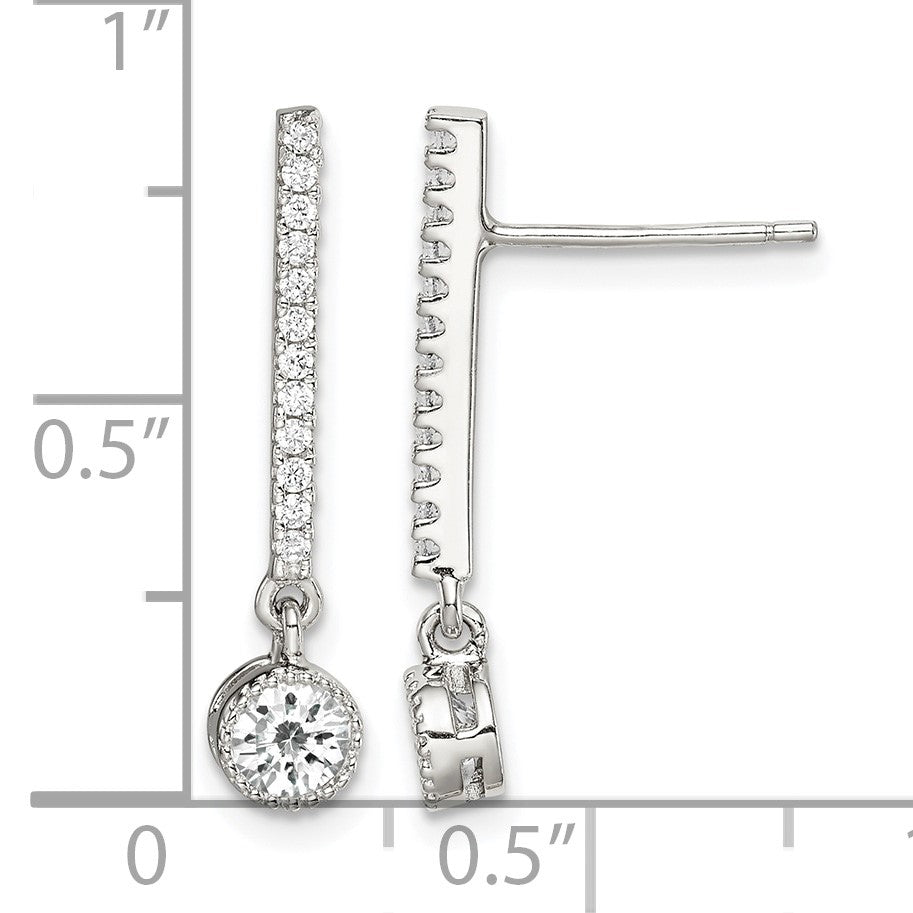 Sterling Silver Rhodium-plated Polished CZ Bar Post Dangle Earrings