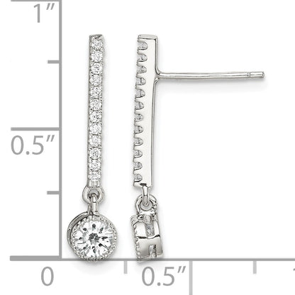 Sterling Silver Rhodium-plated Polished CZ Bar Post Dangle Earrings