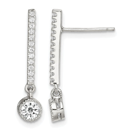 Sterling Silver Rhodium-plated Polished CZ Bar Post Dangle Earrings