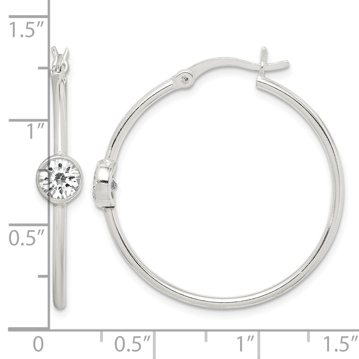 Sterling Silver CZ Polished Hoop Earrings