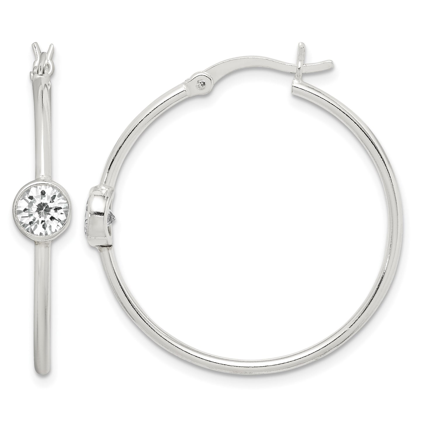 Sterling Silver CZ Polished Hoop Earrings