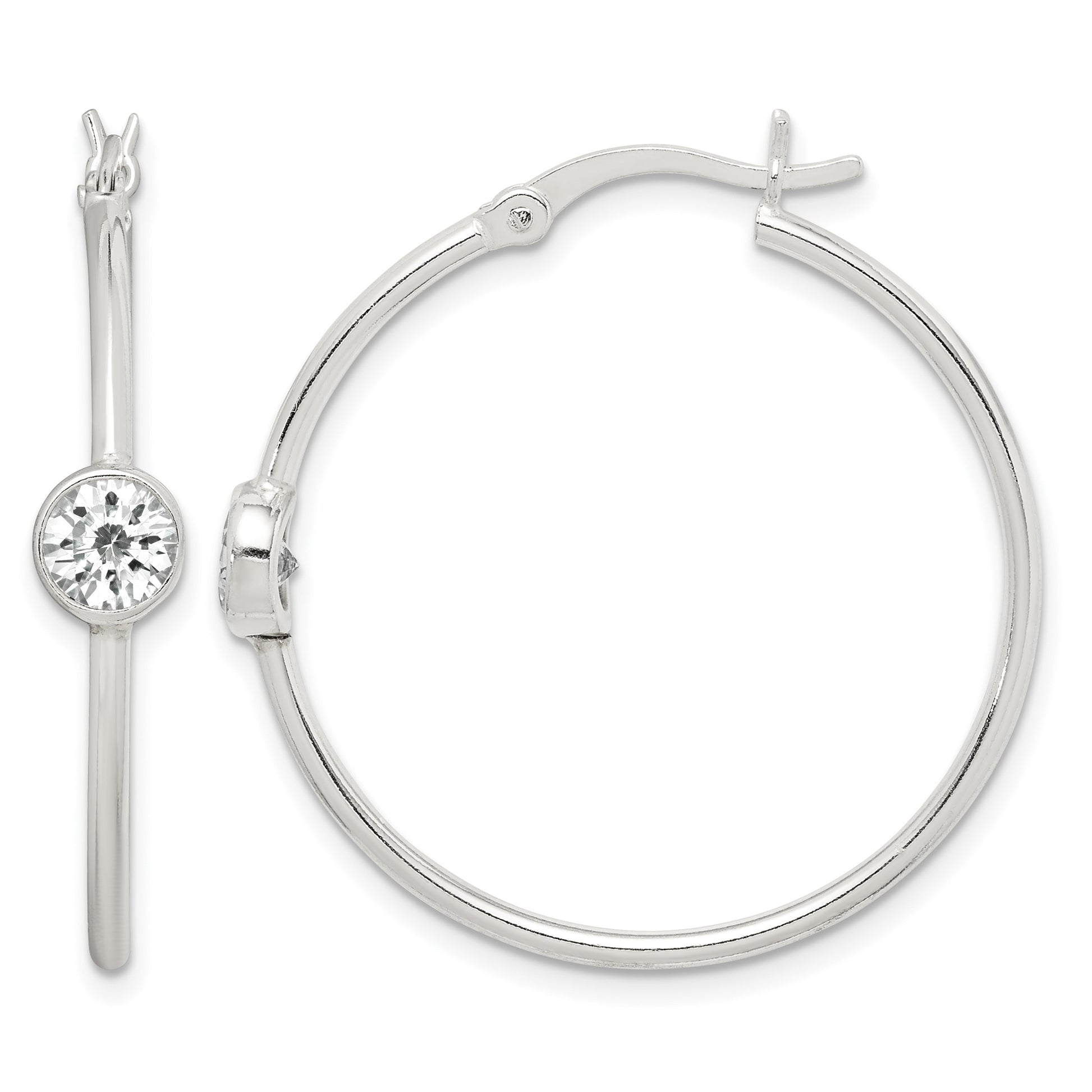 Sterling Silver CZ Polished Hoop Earrings