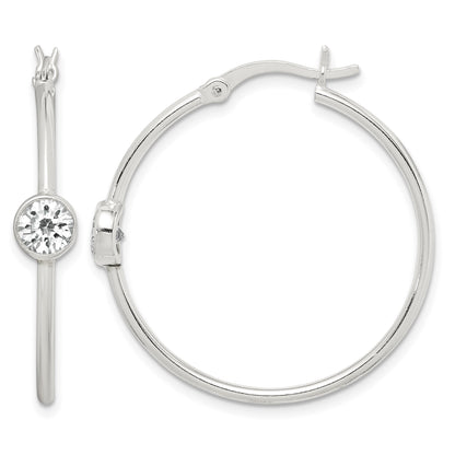 Sterling Silver CZ Polished Hoop Earrings