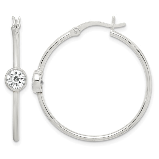 Sterling Silver CZ Polished Hoop Earrings